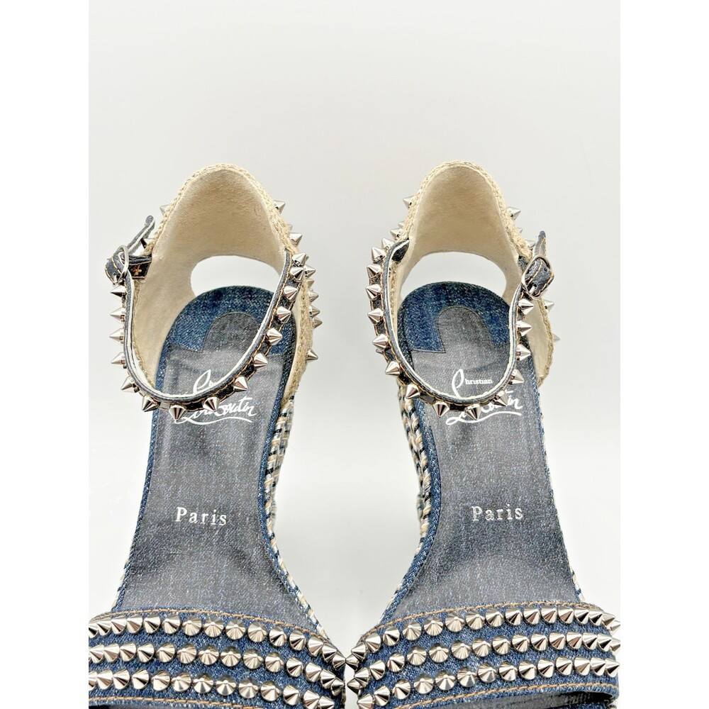 Christian Louboutin Madmonica 110 Denim Spiked Wedge Espadrilles Size EU 40 - Picture 6 of 10